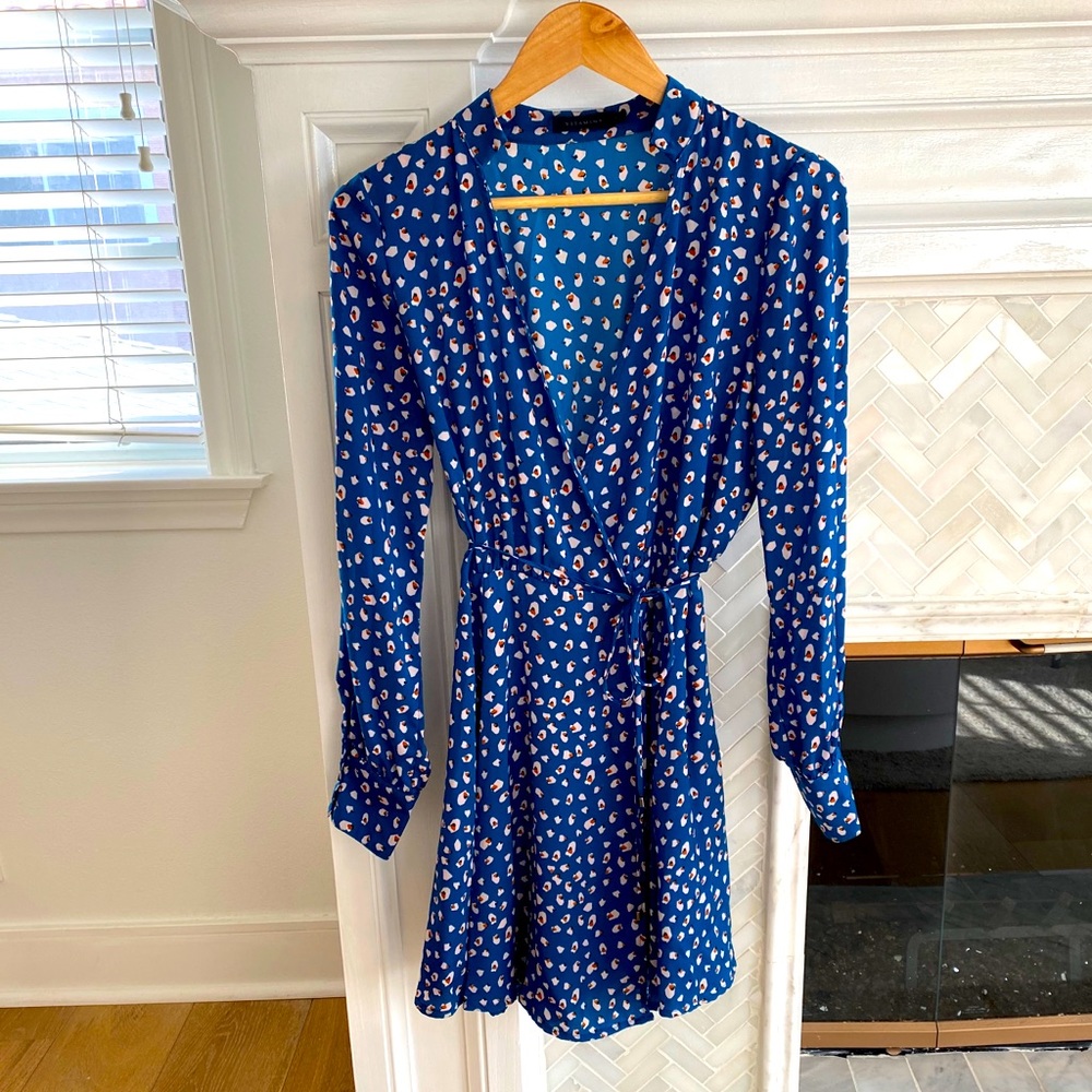Elegant Blue Silky Wrap Dress (DVF style)